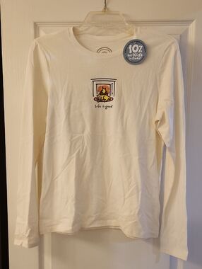 NEW Life Is Good "Fireplace Rocket" Classic Fit Long-Sleeve Crew Women's Size S